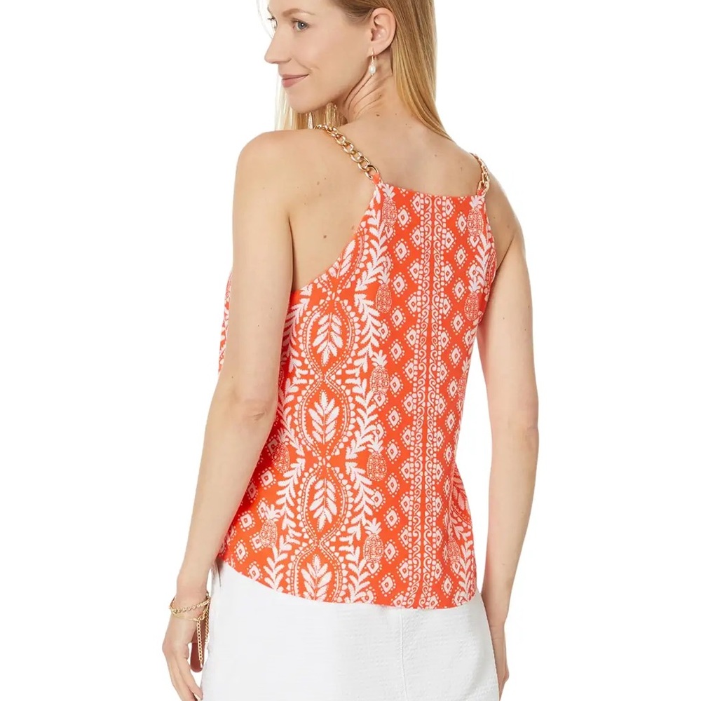 Lilly Pulitzer Size 0 Johannah Silk Tank Top Halter Gold Chain Strap resort